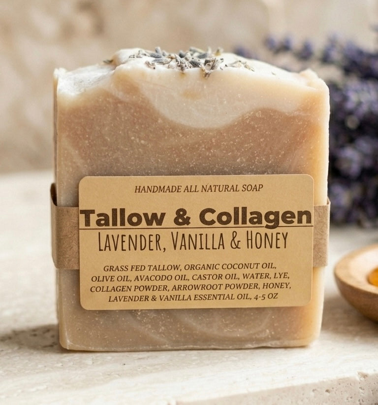 Tallow & Collagen Soap-                    Lavender, Vanilla & Honey