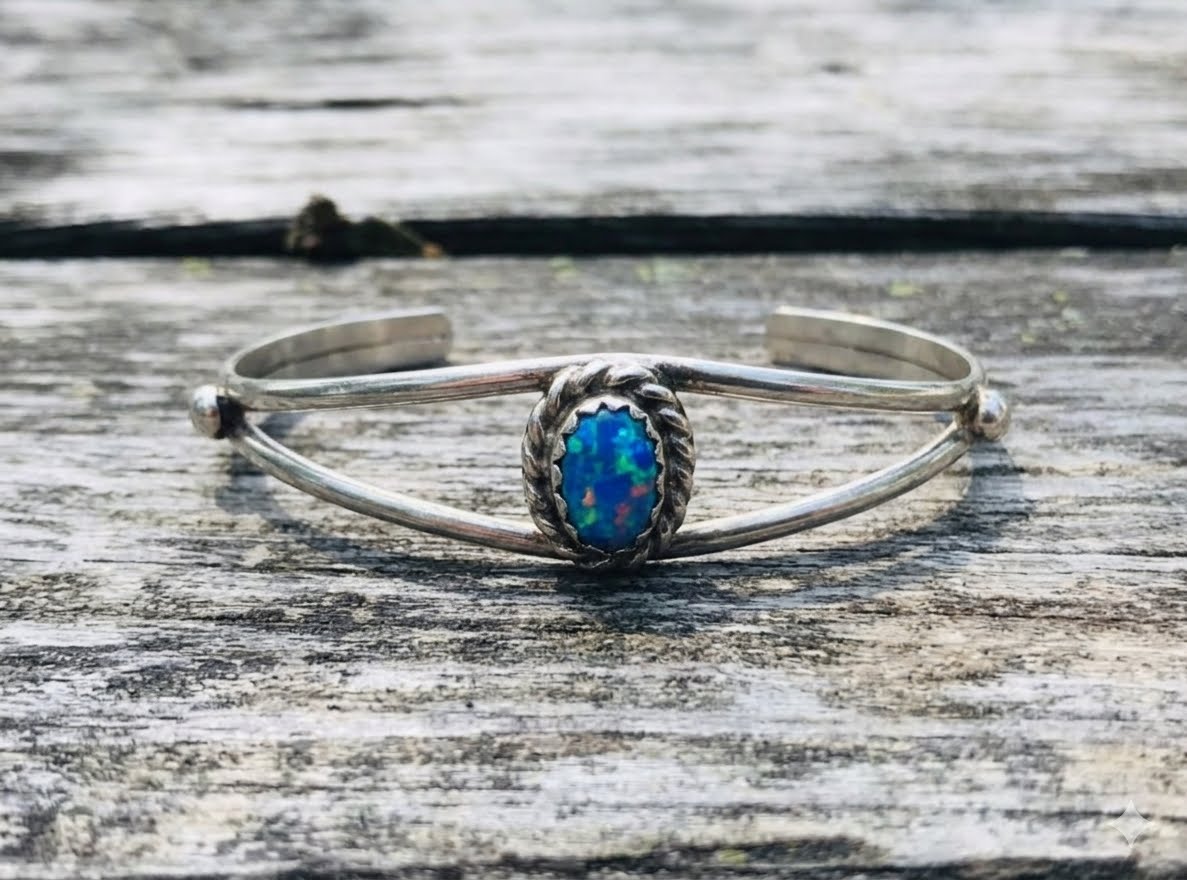 Southwestern Baby Bracelet- Silver & Blue Dessert Opal